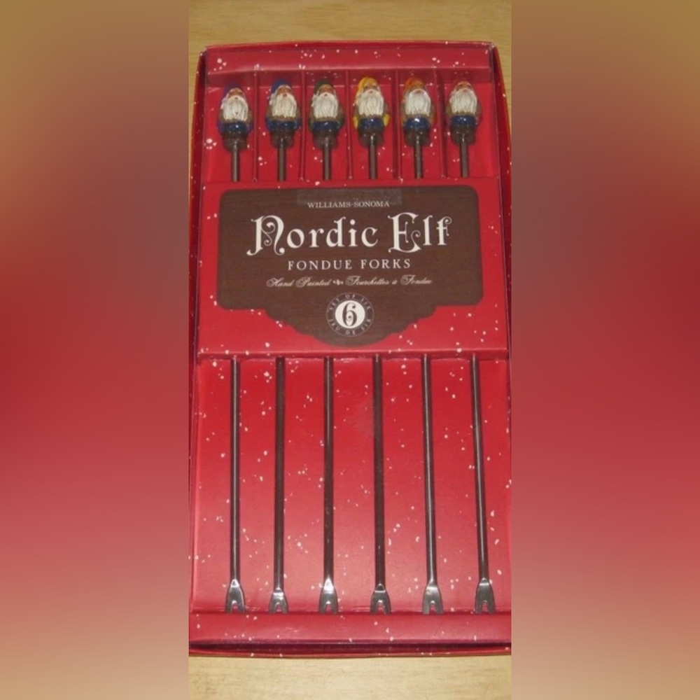 Williams Sonoma Nordic Christmas Elf Red Fondue Forks